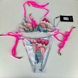 NWT - Fashion Nova,Nights in Shibuya 2 pc Bikini. Size: M.Color:Pink/Multicolour